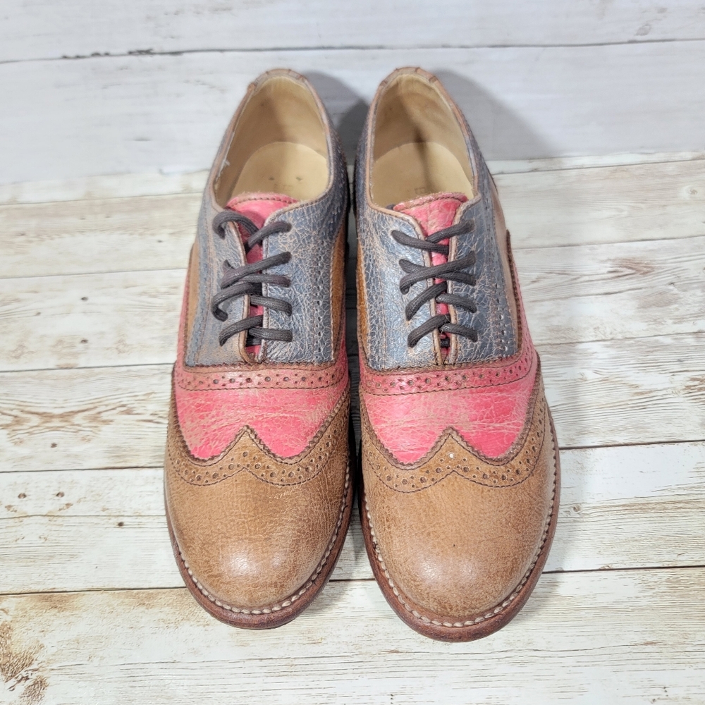 Bed Stu Brown, Pink & Blue Leather Wingtip Oxfords - Picture 5 of 13